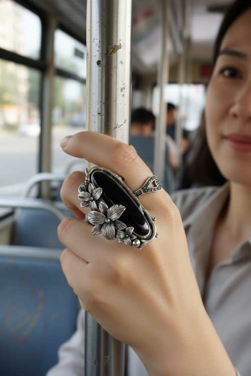 Black Onyx Floral Ring, AR-7063