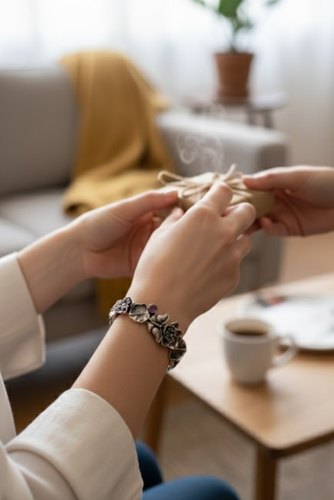 Garden of Flight – Amethyst & Butterfly Botanical Bracelet, AB-7672