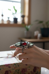 Whispers of the Maple Grove: Prehnite & Garnet Ring, AR-7668
