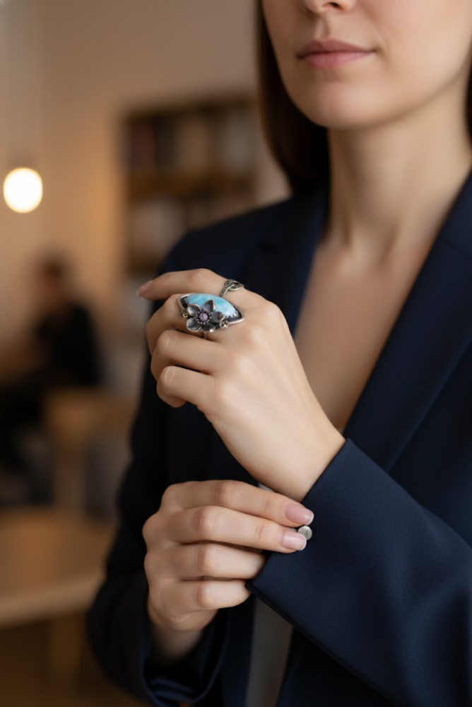 Ocean Blossom: Larimar & Peridot Ring, AR-7436