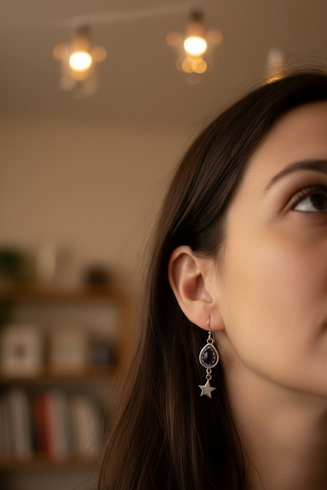 Starborn Whispers: Amethyst Earrings, AE-7538