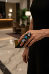 Celestial Bloom Ring – Moonstone & Labradorite. AR- 7551