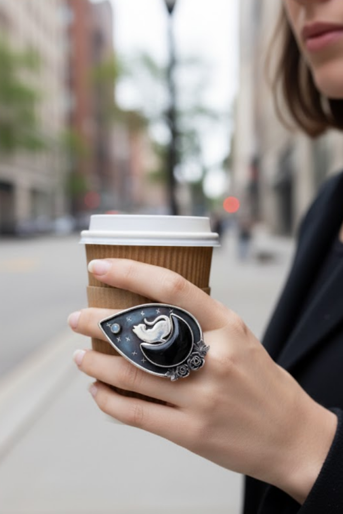 Anillo Gato Media Luna Ónix Negro AR-6628