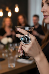 Eclipse of Shadows: Black Onyx Labradorite Ring, AR- 7645