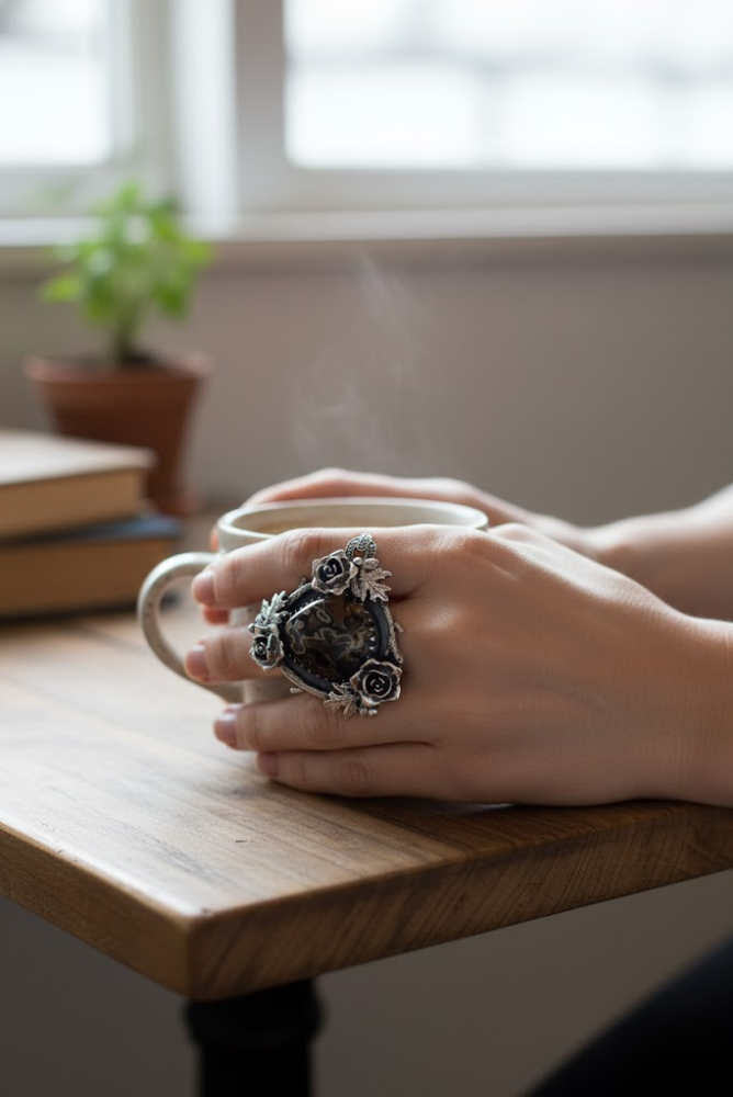 Veil of Shadows - Agua Nueva Agate Ring, AR-7628