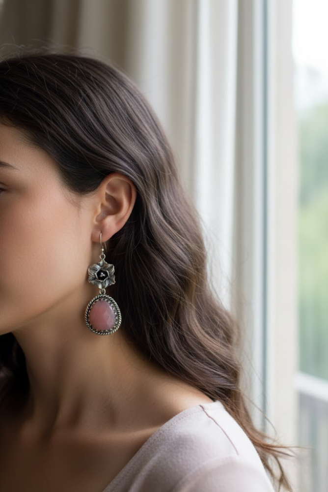 Petal Glow: Pink Opal Earrings, AE- 7278