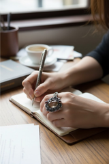Harvest of Light - Golden Rutile and Garnet Botanical Ring, AR-7666