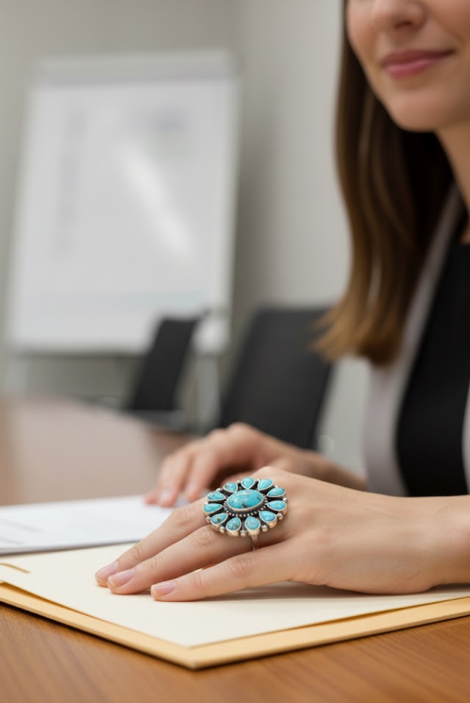 Turquoise Cluster Ring, Boho, Blue Stone Ring, SKU 6159