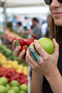 Bague en argent sterling avec pierres précieuses émeraude en forme de marquise, bague artisanale, AR-1135
