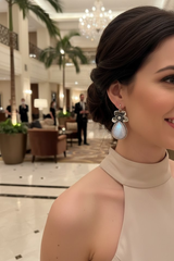 Pendientes colgantes elegantes con piedra lunar, AE-6737