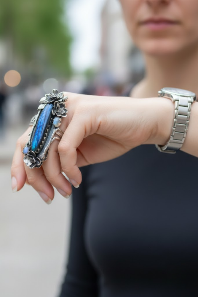 Lunar Garden: Labradorite & Moonstone Ring, AR-7047