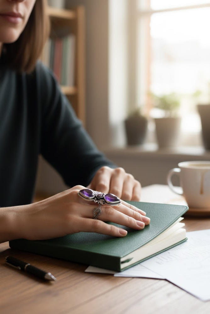 Bague améthyste avec feuille d'érable, AR-6558