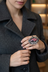 Anillo de rodonita, anillo de plata esterlina de rodonita, anillo de piedra de rodonita natural, joyería de rodonita hecha a mano AR-1238