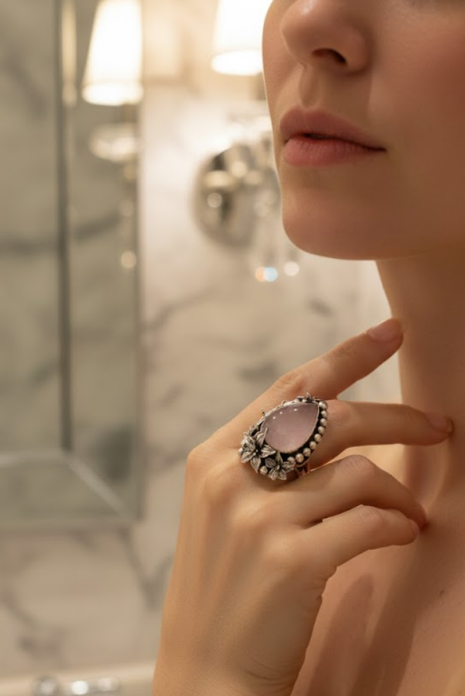 Petal of the Heart: Rose Quartz Ring, AR-7489
