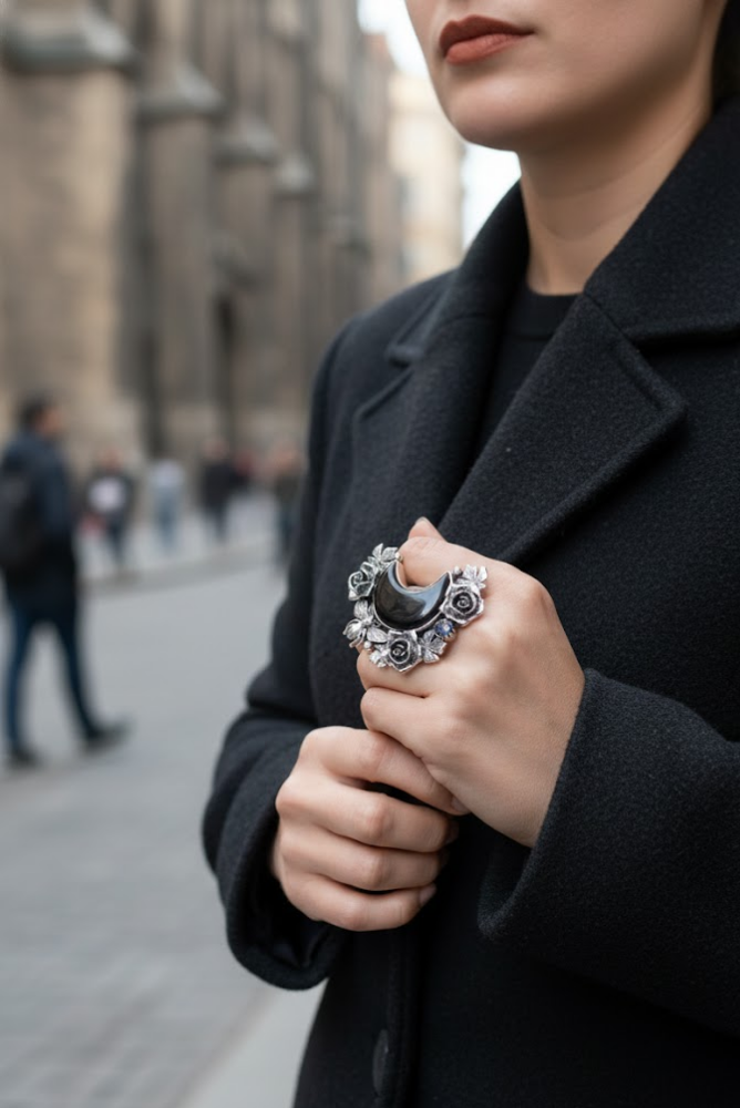 Black Onyx Moonlit Garden Ring, AR- 7249
