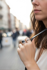 Bague Onyx noir Bague Halloween en argent sterling, Bague sorcière, Boho, Bague chauve-souris, SKU 6326