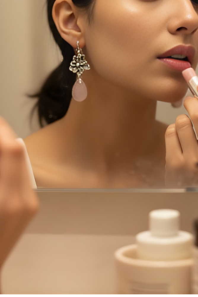 Blush in Bloom" — Rose Quartz & Silver Blossom Earrings, AR- 7466