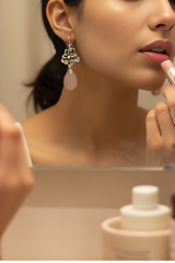 Blush in Bloom" — Rose Quartz & Silver Blossom Earrings, AR- 7466