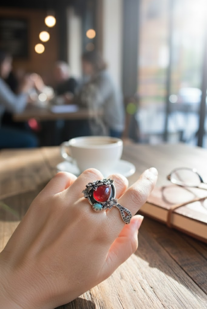 Summer Bloom – Red Onyx & Opal Ring, AR-7678