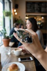 Shadow & Light – Prehnite & Black Botswana Ring, AR-7674