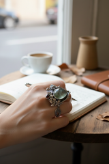 Forest Floor Guardian – Prehnite & Garnet Ring, AR-7721