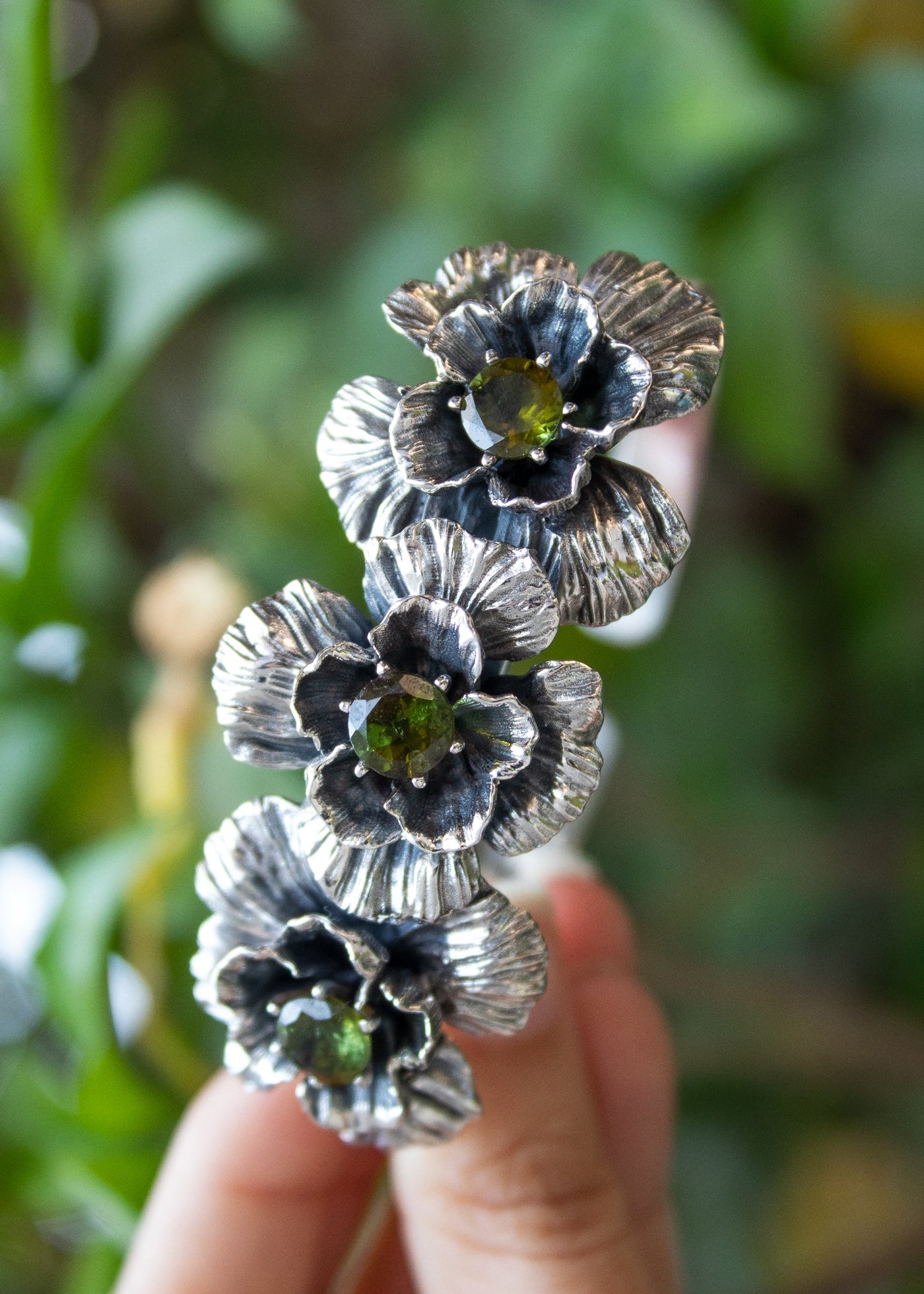 Verdant Blooms: Green Tourmaline Botanical bracelet.