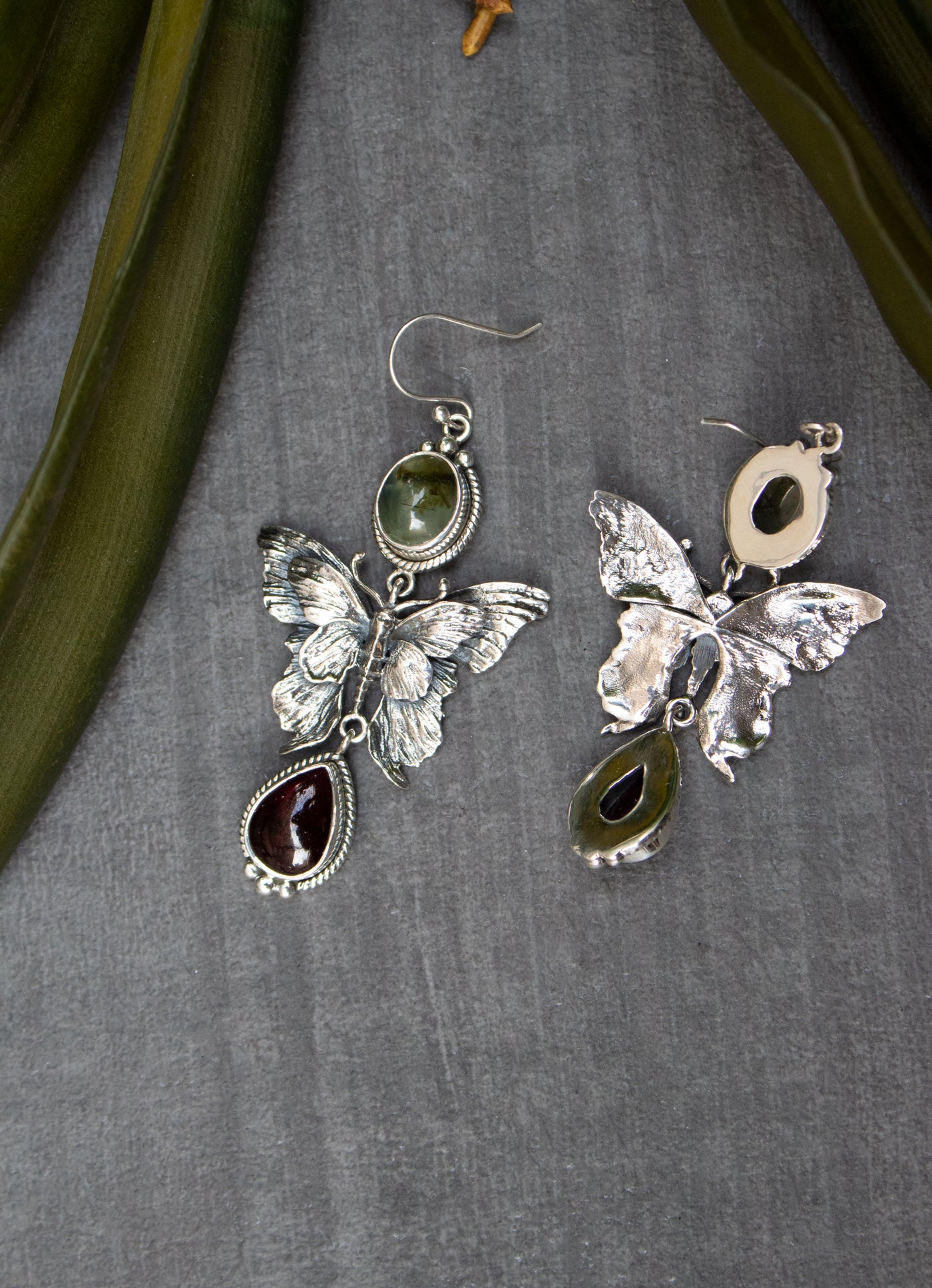 Whispers of Renewal: Prehnite & Garnet Earrings, AE- 7531