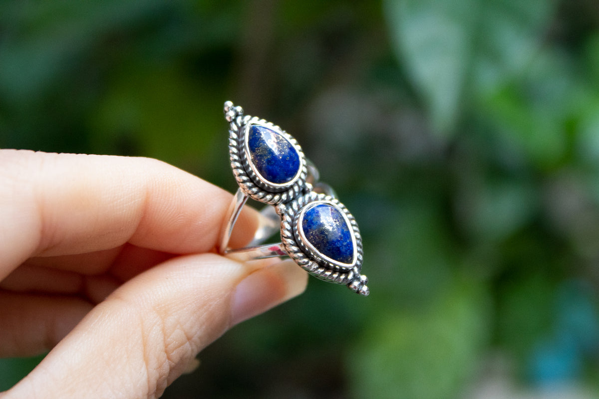 Lapis Lazuli Ring, Blue Gemstone Ring AR-6801