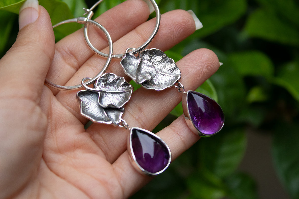 Natural Purple Amethyst Earrings , AE-7123