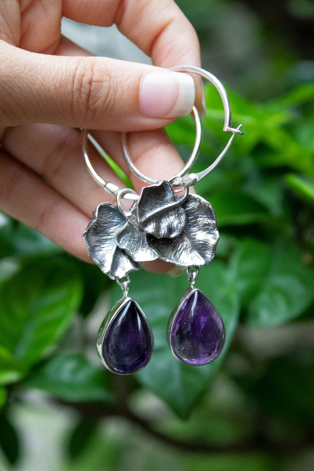 Natural Purple Amethyst Earrings , AE-7123