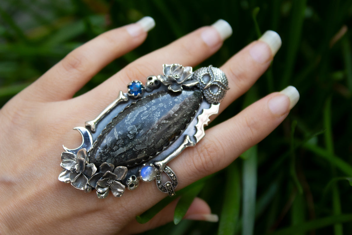 Enchanted Nocturne Owl Marcasite Ring, AR- 7129