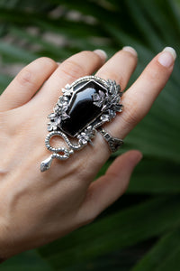 Serpent's Embrace: Black Onyx Coffin Ring, AR-7540