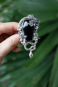 Serpent's Embrace: Black Onyx Coffin Ring, AR-7540