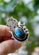 Labradorite Ring with Wolf, AR- 7135