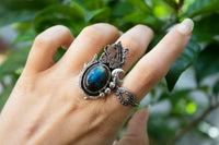 Labradorite Ring with Wolf, AR- 7135