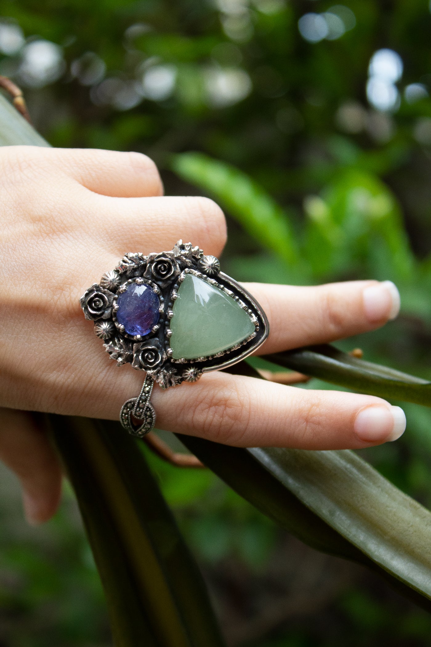 Garden of Dreams Ring – Aquamarine & Tanzanite, AR-7554