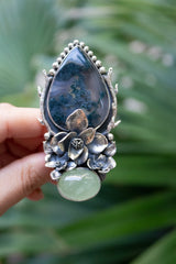 Floral Elegance: Moss Agate & Aquamarine Ring, AR-7570