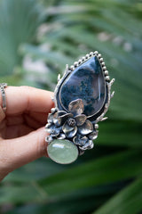 Floral Elegance: Moss Agate & Aquamarine Ring, AR-7570
