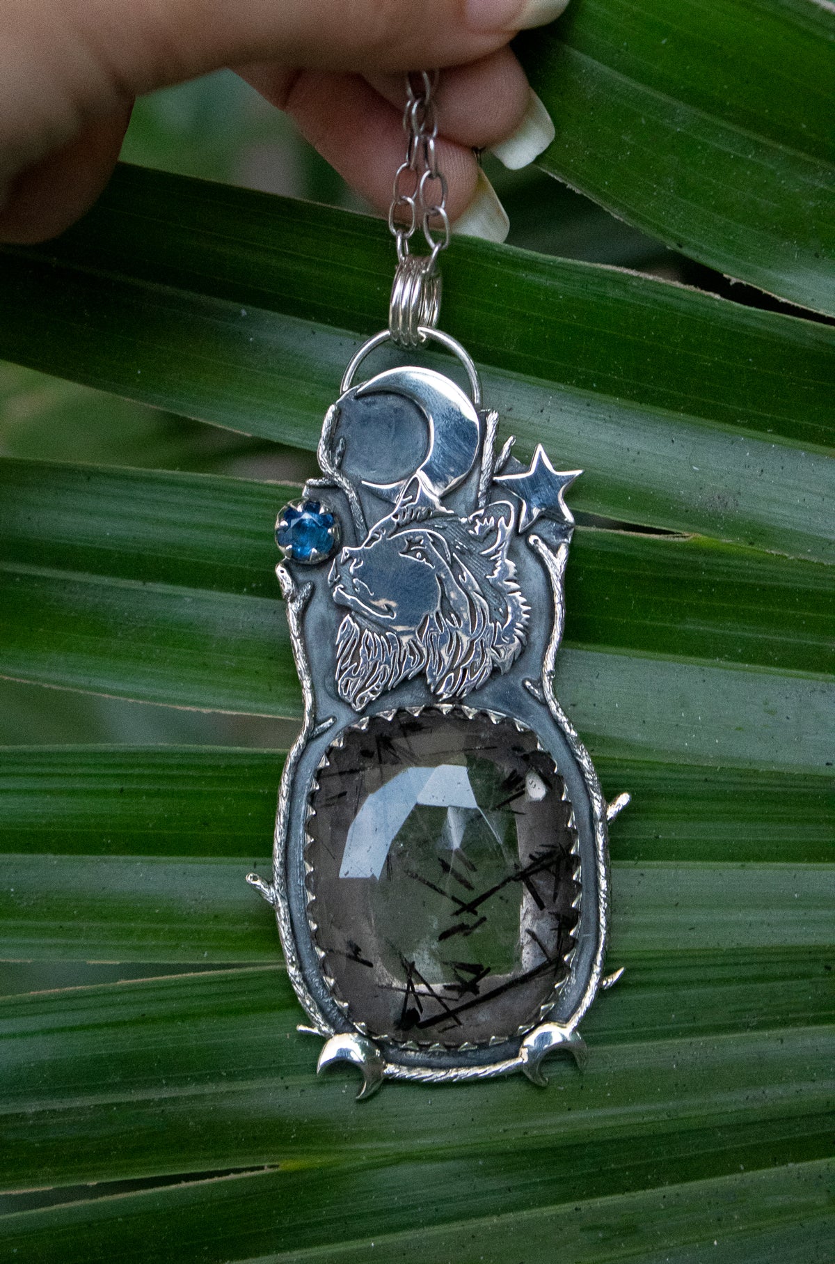 RESERVED*** Black Rutilated Quartz Wolf Pendant, AP- 7137