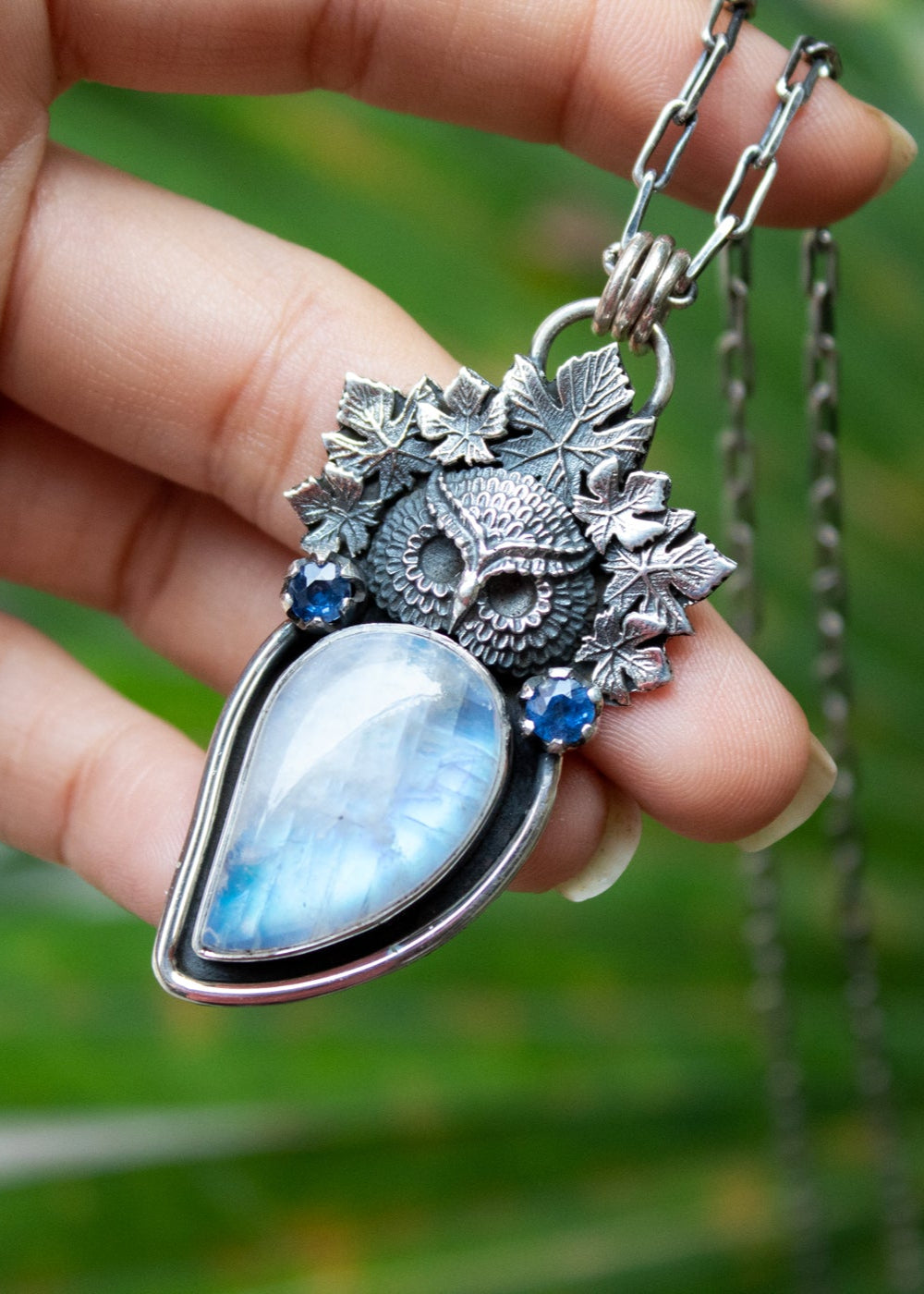 Moonstone Owl Pendant Necklace, AP-6783