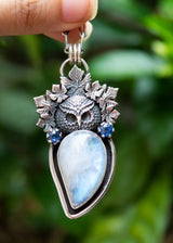 Moonstone Owl Pendant Necklace, AP-6783