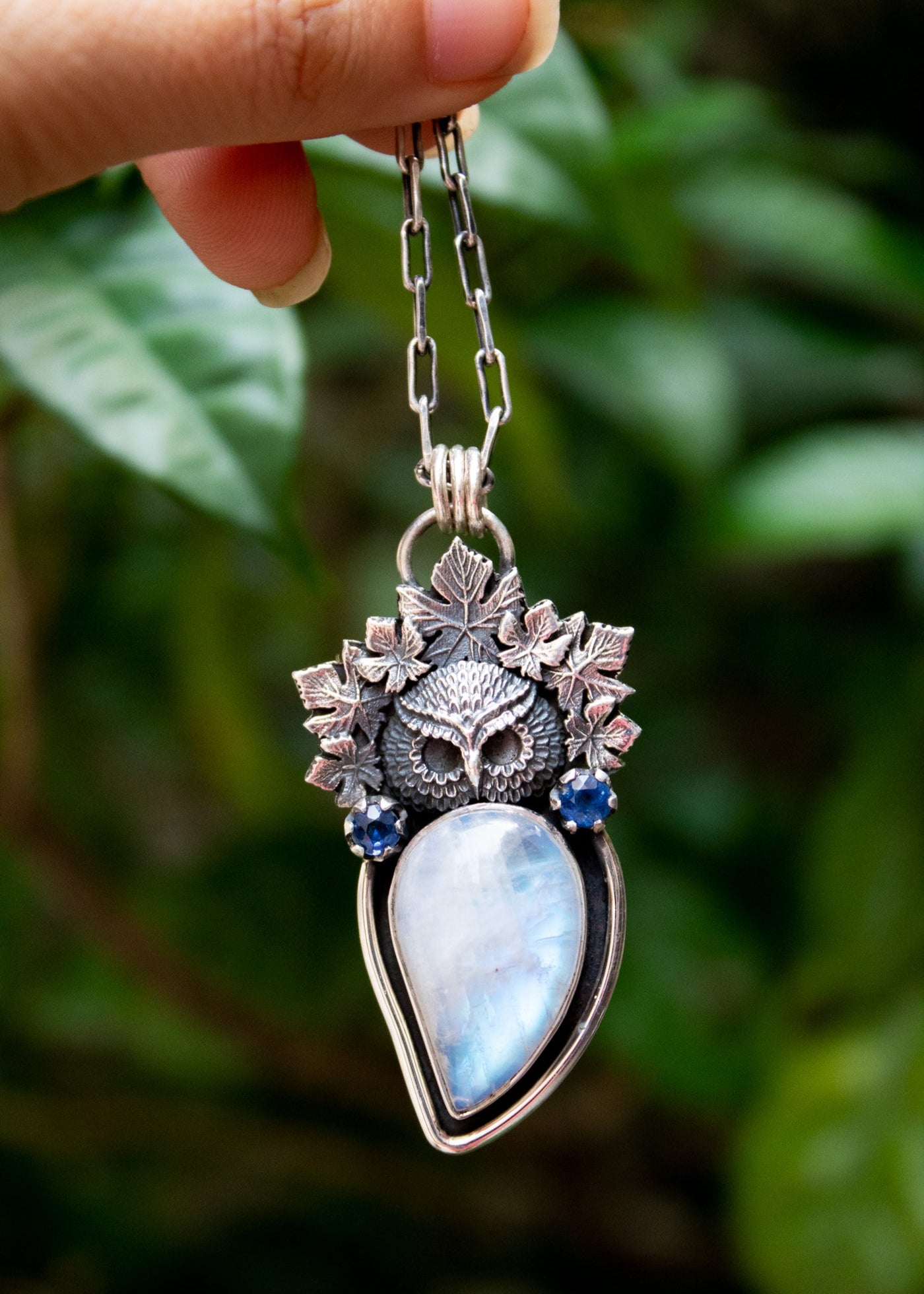 Moonstone Owl Pendant Necklace, AP-6783