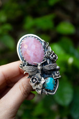 Whispers of Spring: Pink Opal & Turquoise Ring, AR- 7571