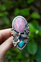 Whispers of Spring: Pink Opal & Turquoise Ring, AR- 7571