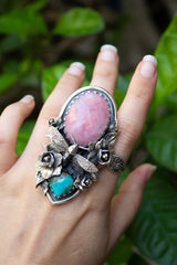 Whispers of Spring: Pink Opal & Turquoise Ring, AR- 7571