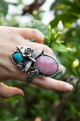 Whispers of Spring: Pink Opal & Turquoise Ring, AR- 7571