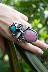 Whispers of Spring: Pink Opal & Turquoise Ring, AR- 7571