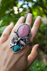 Whispers of Spring: Pink Opal & Turquoise Ring, AR- 7571