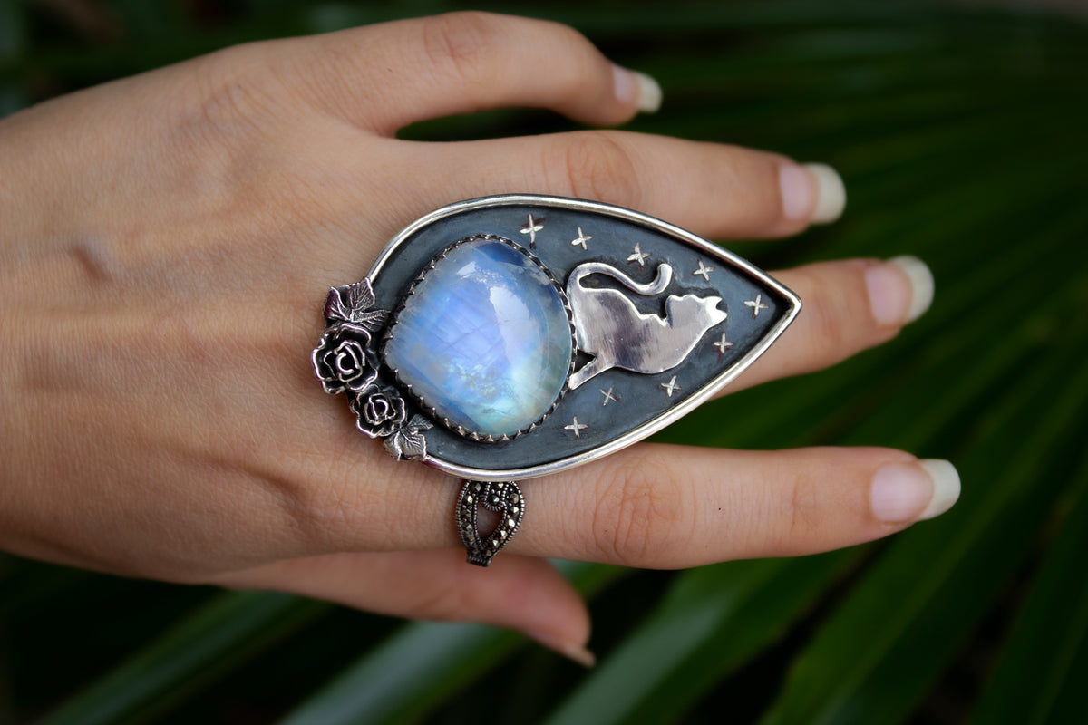 Cat Ring with Moonstone, AR-6776