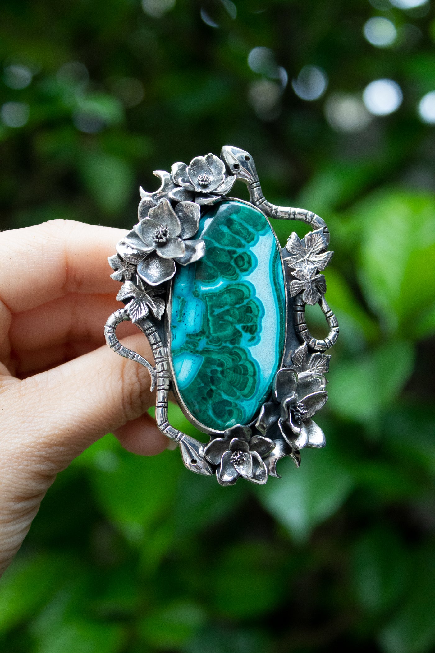 Serpent in Bloom – Chrysocolla Statement Ring, AR-7597